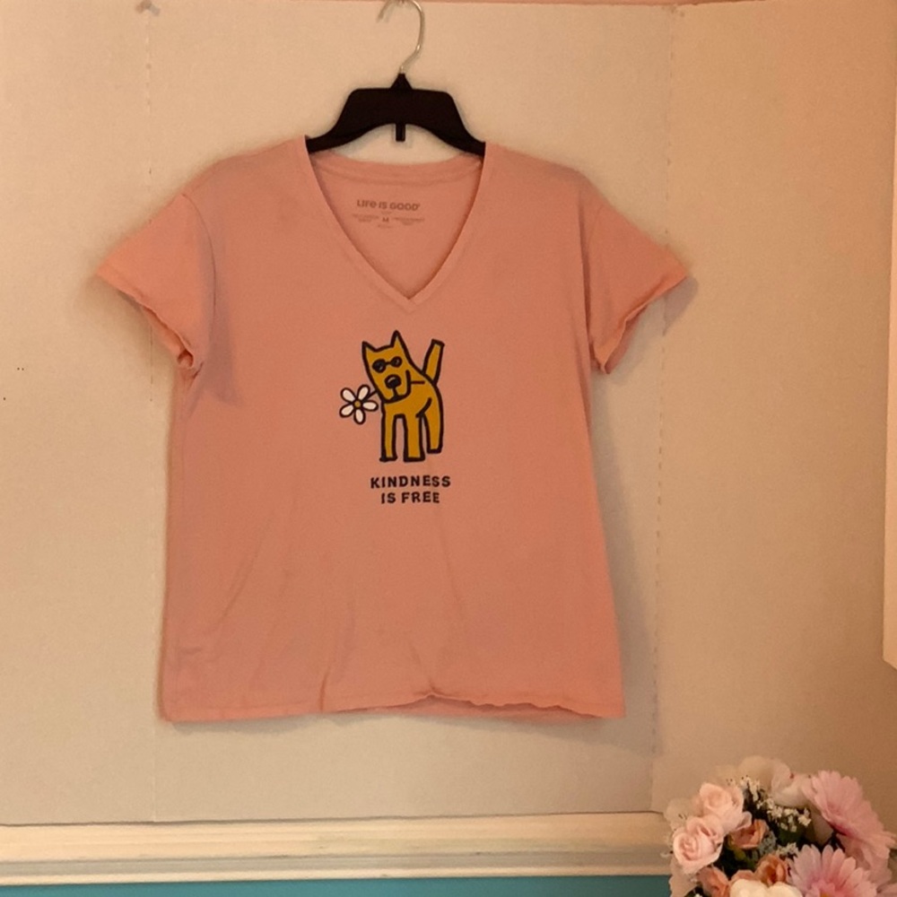 Life Is Good Pink Cat Graphic Tee